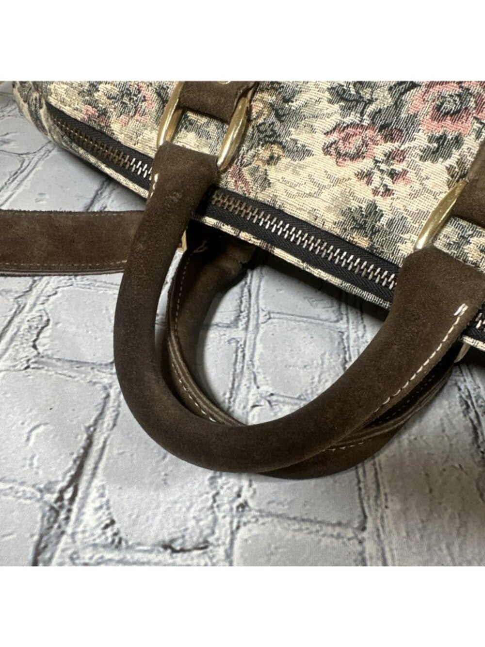 Vintage The French Company Tapestry Weekender Bag with Suede Trim 17.5”x10”x9” - Picture 12 of 15
